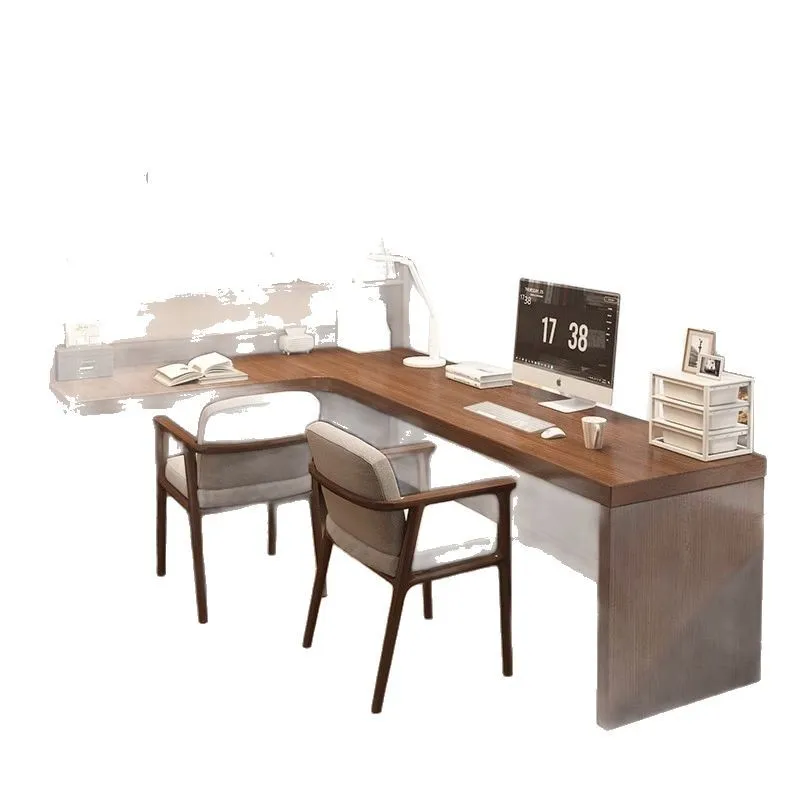 All solid wood corner desk bookcase integrated home office bedroom L-shaped corner desktop computer desk bookshelf combination