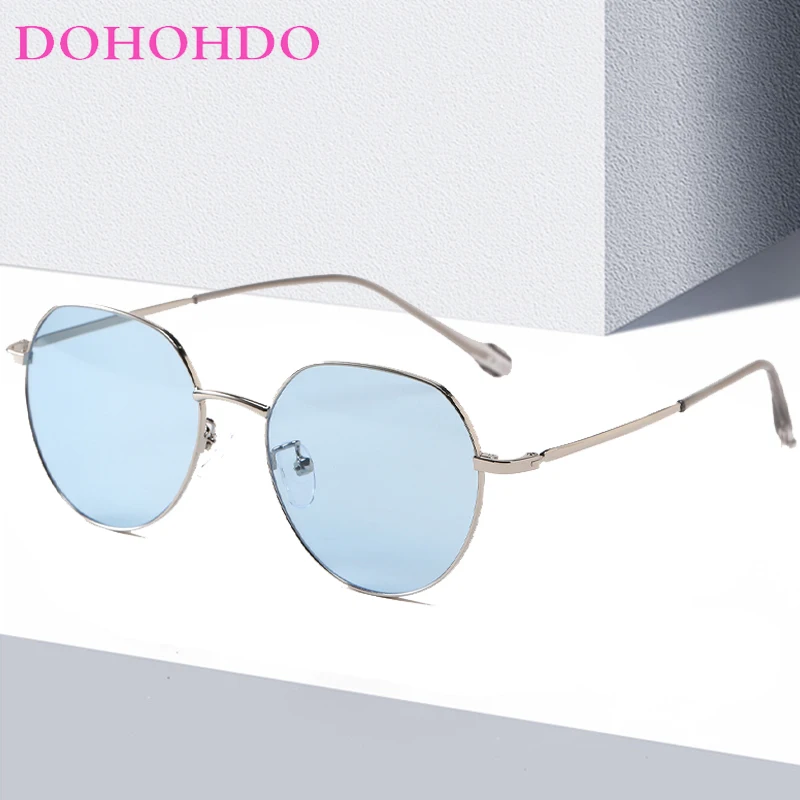 DOHOHDO Retro Small Frame Polygon Men Sunglasses Metal Oval Women Sun Glasses Classic Vintage UV400 Outdoor Shades Oculos De Sol