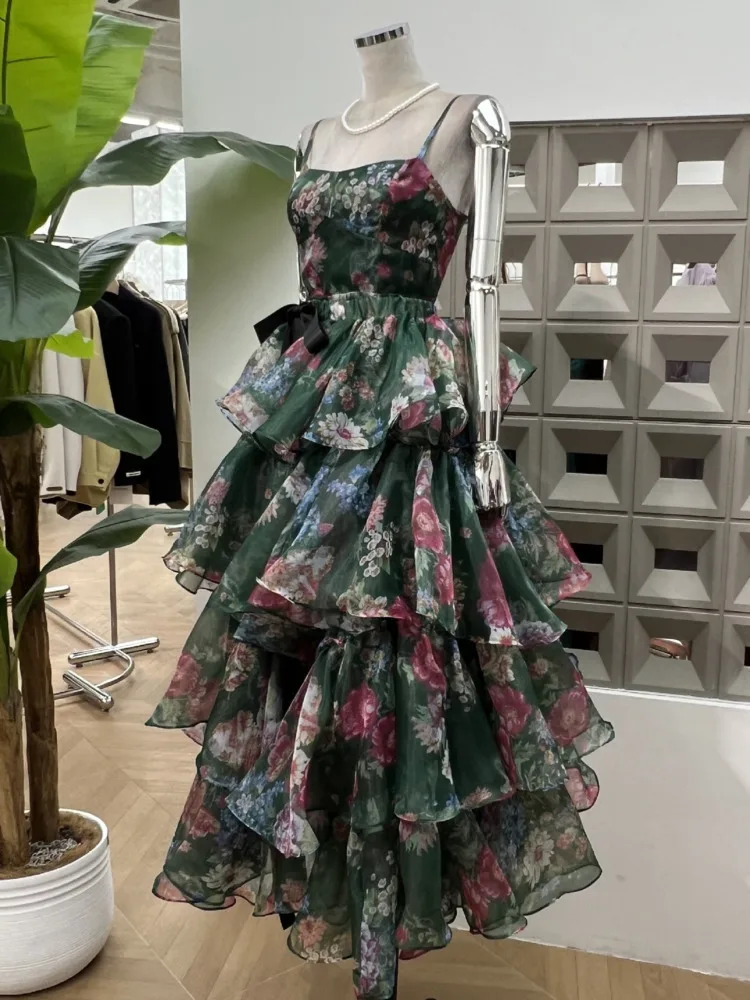 DFDG Bow Organza Elegancka, temperamentna spódnica na ramiączkach Warstwowa spódnica z ciasta dla kobiet Wiosna i lato Nowa kolekcja 2024