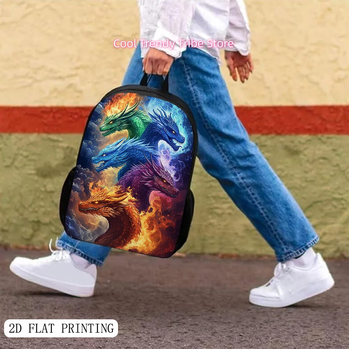 Dragon Print Backpack Suitable for & - Lightweight Laptop Book Bag with Adjustable Straps, Zipper Closure & Dragon Motif - Colle