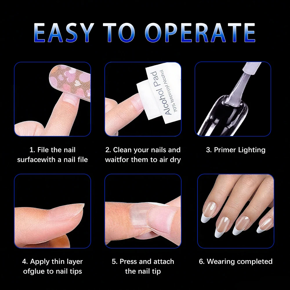 120 unids/bolsa de uñas postizas con punta blanca transparente, uñas postizas francesas brillantes, puntas de uñas postizas de almendra francesa de longitud media