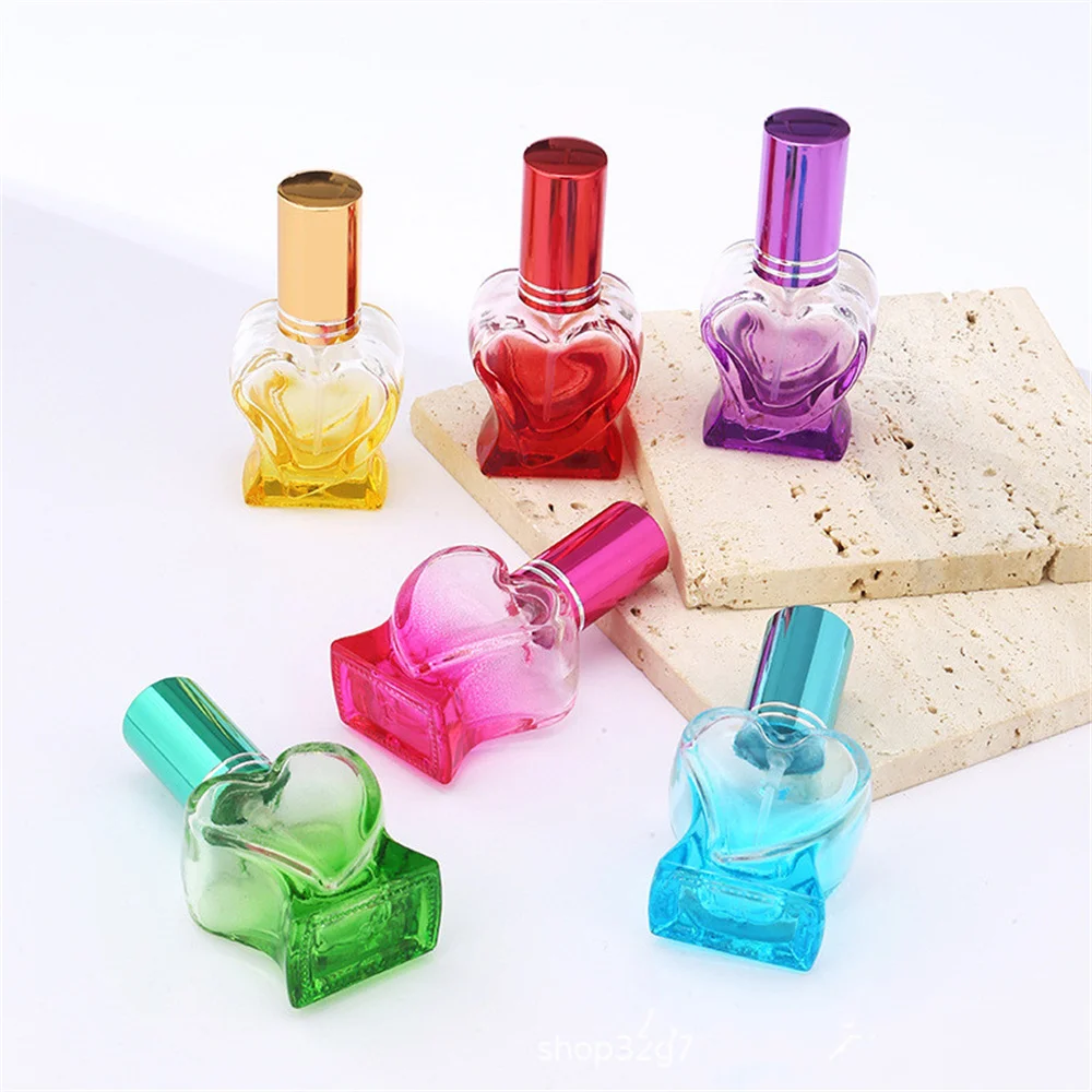 10ml 6-Colors Love Glass Perfume Bottle Mini Spray Bottle Portable Cosmetic Samples Dispensing Bottle Refillable Empty Bottle