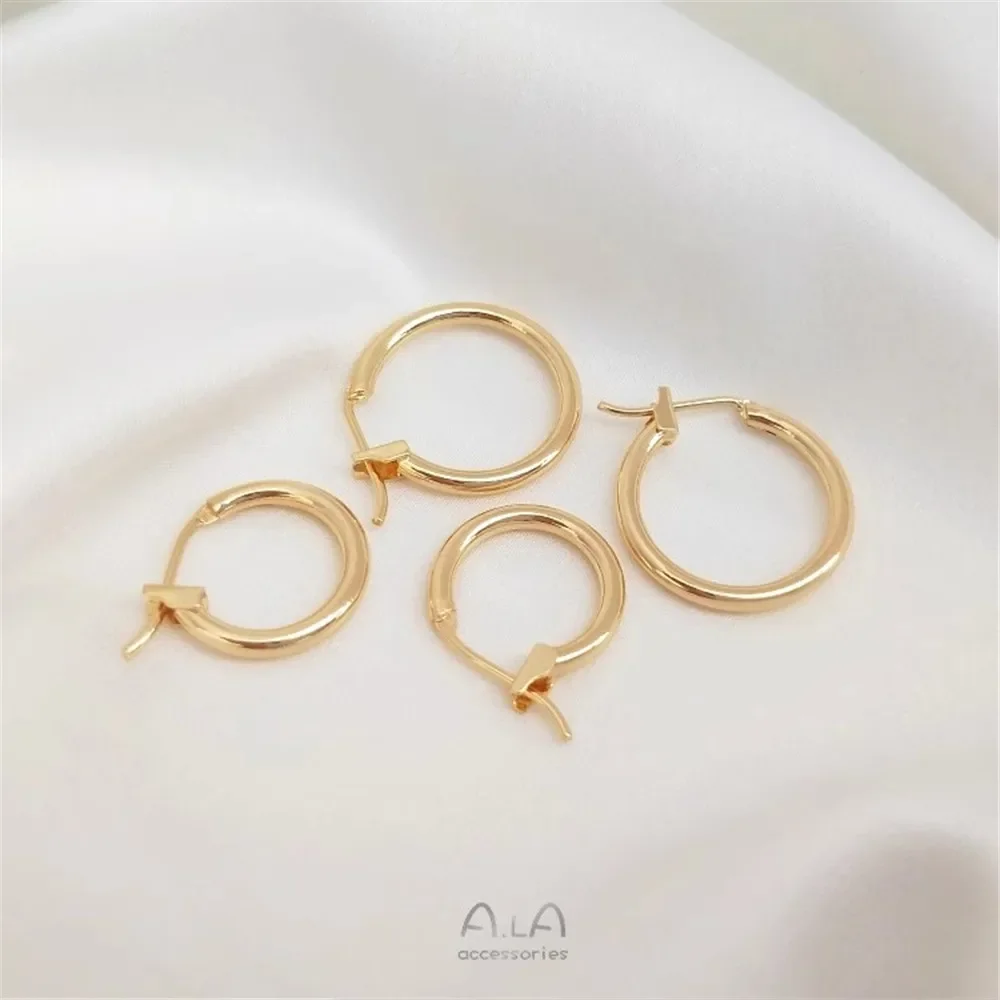 14K genuine gold French earrings, simple circular earrings, European and American ins handmade materials, DIY earrings accessori