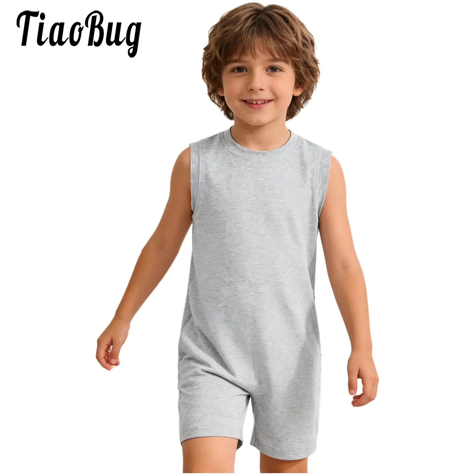 Kids Boys Girls Special Needs Adaptive Clothing Round Neck Sleeveless Zipper Jumpsuit Children Short Romper Fitness Yoga Tops