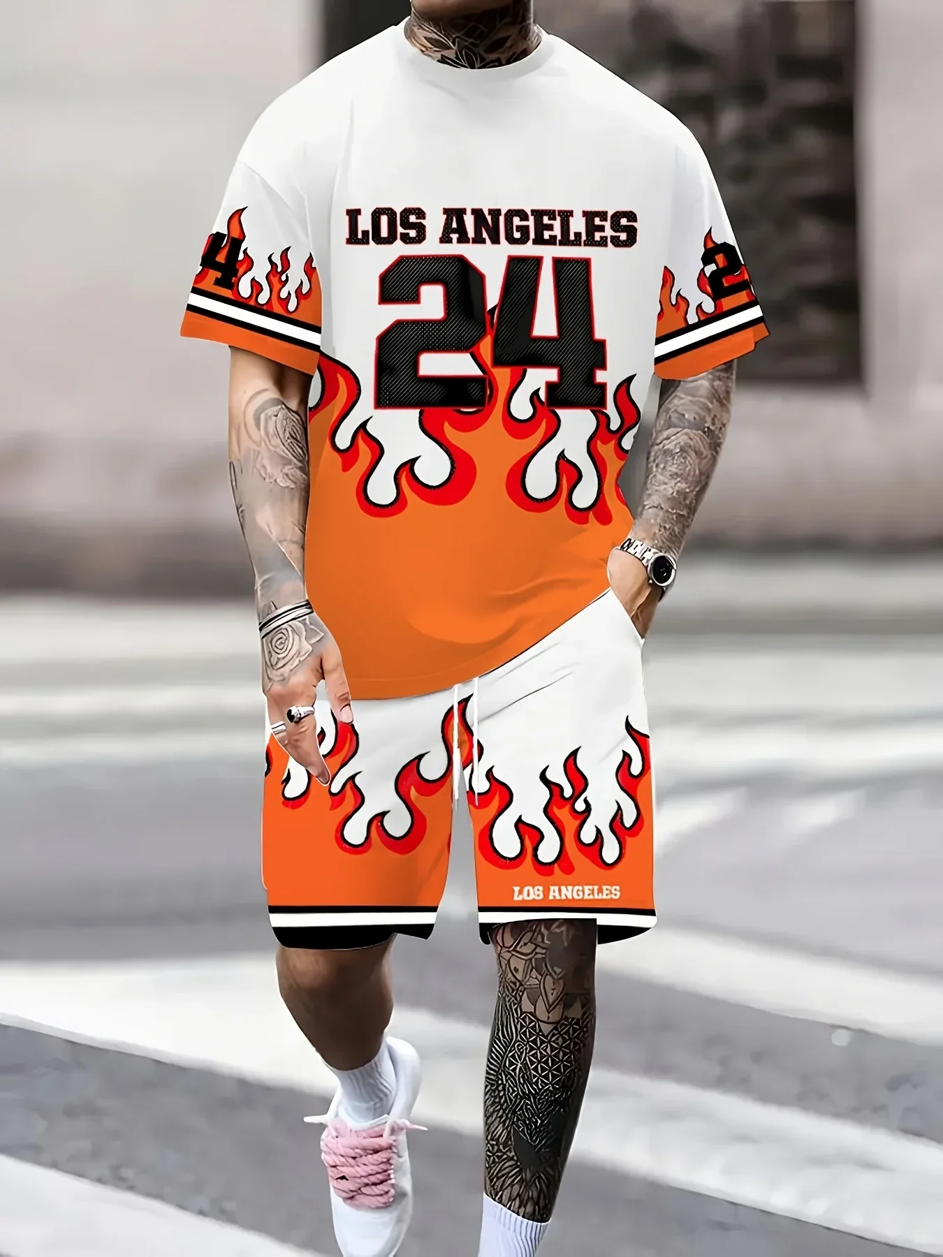 

2025 Summer new men's suit 3D printed sports T-shirt + Shorts Deluxe Summer 2 piece sportswear breathable and light