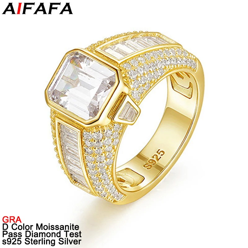 D Color Moissanite Diamond Rings for Men Women s925 Silver Rectangle Moissanite Wedding Ring Fine Jewelry