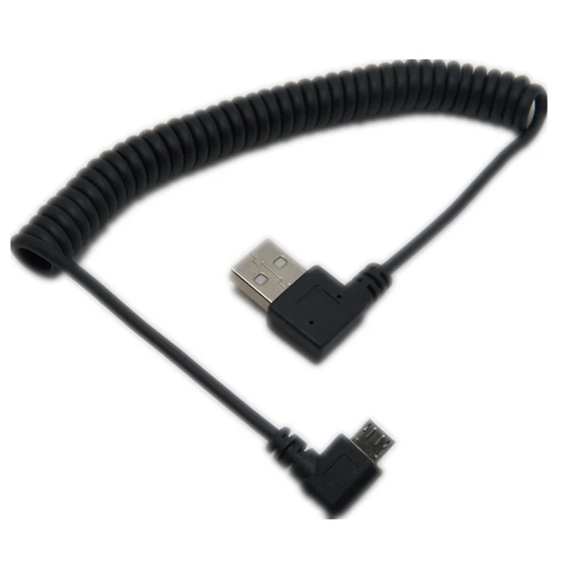 Micro Usb Male 90 Degree Right Angled To Usb Male Left / Right Angled Spring Retractable Stretch Cable Sync Data Charge 1m
