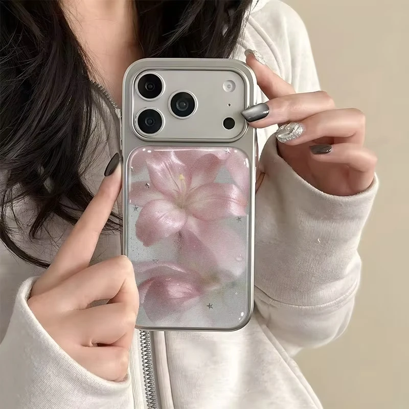 Pink Lily Flash Pink Drip Glue Phone Case For iPhone Duo 18 17 Air 16Plus 15 14 13 12 11 Pro Max Anti Drop Shockproof Back Cover