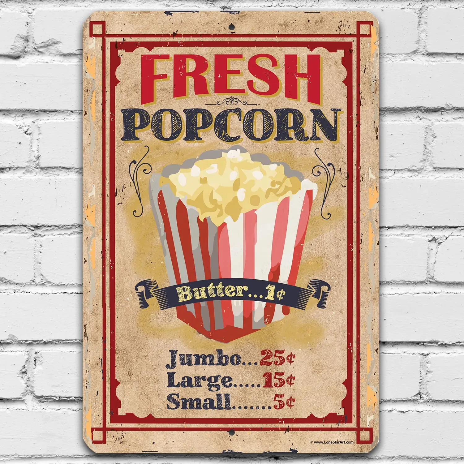 Movie Night Supplies - Fresh Popcorn - Metal Sign - Movie Theater Decor - Home Theater Accessories Movie Room Decor - Movie sign