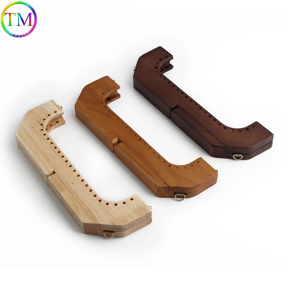 1/5/10PCS 25x8cm Camel/Brown Bag Handles Wooden Purse Frame For Crochet Beach Rattan Woven Bags Kiss Clasp Inside Wood Handle