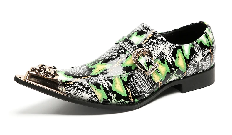 Herrenschuhe aus echtem Pythonleder, formelle Anzugschuhe mit Metallketten-Dekor, luxuriöse Modeschuhe für Frühling und Herbst, Business-Bankett-W – Detail 9
