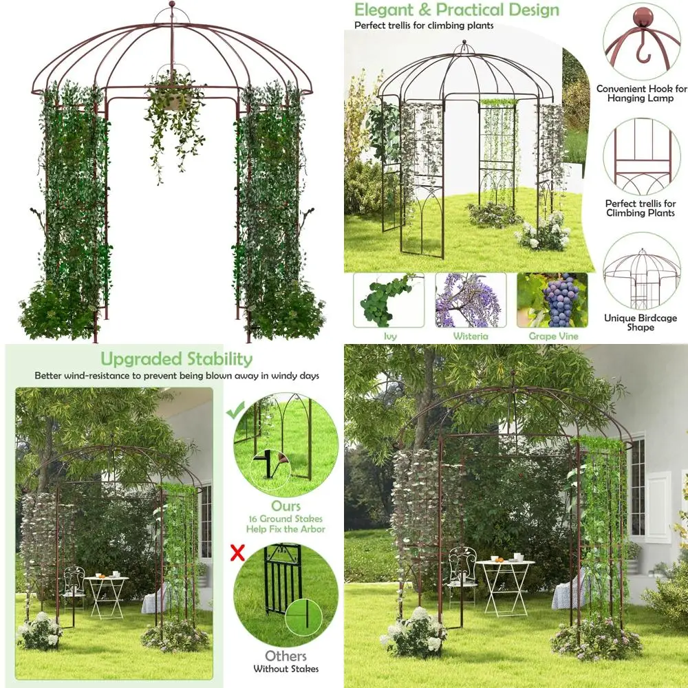 

Birdcage-Style Garden Arbor, 7 x 8.4 ft Sturdy Metal Gazebo with Trellis, Garden Arch Trellis
