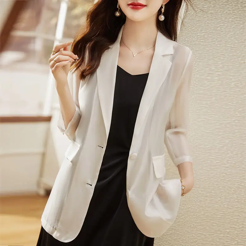 Blazers Women Solid Casual Slim Mature Summer Thin Sun-proof Korean Style New Fashion Ladies Temperament All-match Streetwear