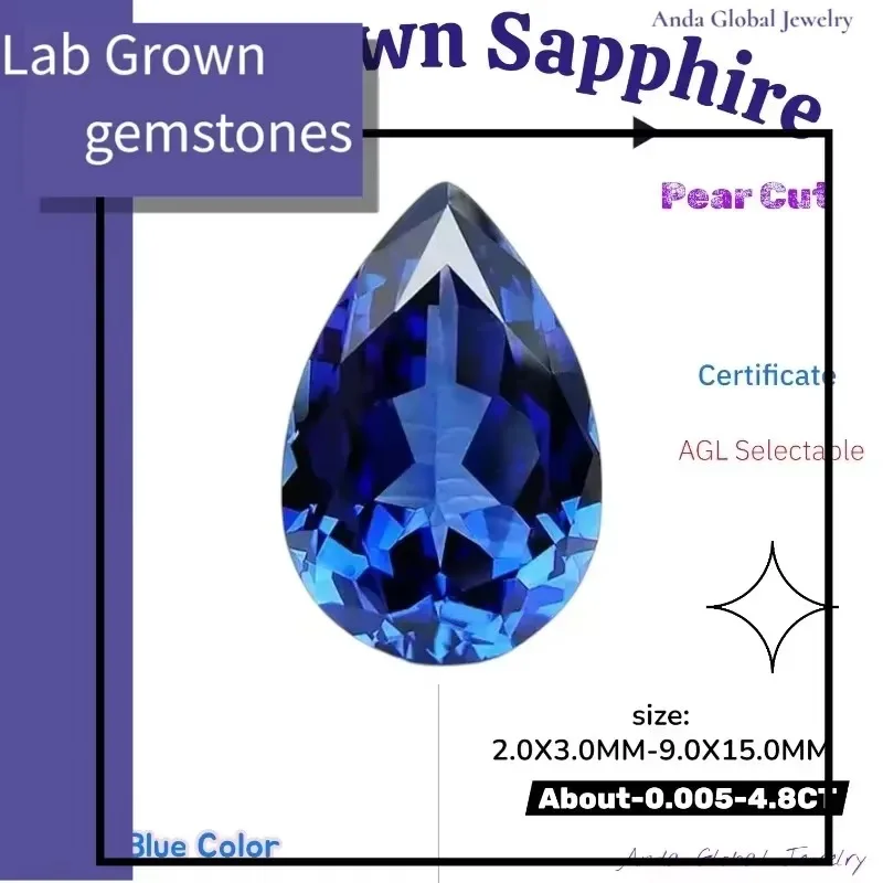 

L-Lab Grown Sapphire Pear Cut Royal Blue Color AAA+Clarity Gems for Jewelry Setting&Custom Design Selectable AGL Certificate-M