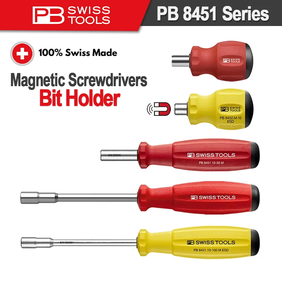 PB SWISS TOOLS ESD Magnetic Bit Holder Screwdrivers for Working in ESD Protection Zones Combined Bit Holding Screwdriver NO.8451