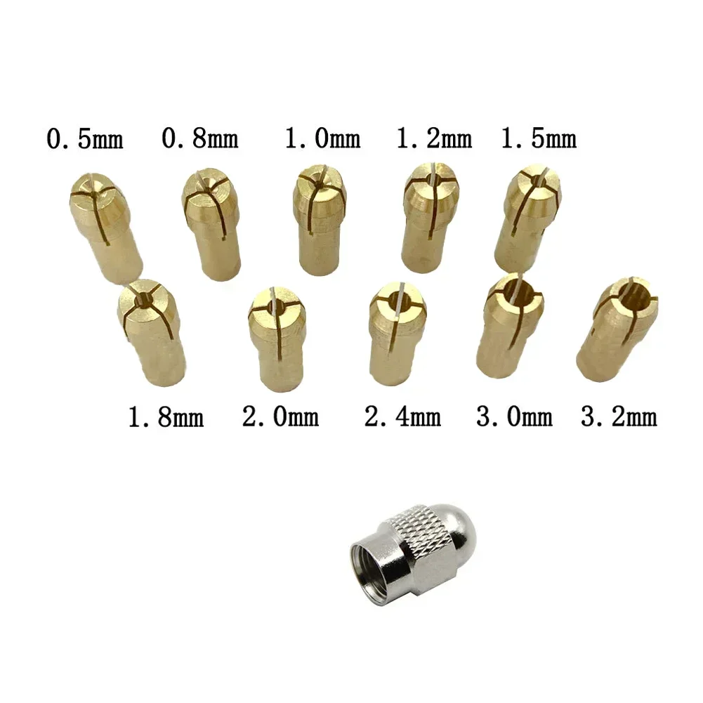 Mandrino a pinza in ottone da 10 pezzi 0.5/0.8/1.0/1.2/1.5/1.8/2.0/2.4/3.0/3.2mm mandrino a pinza in ottone per utensili rotanti M8x0.75mm accessori per dadi