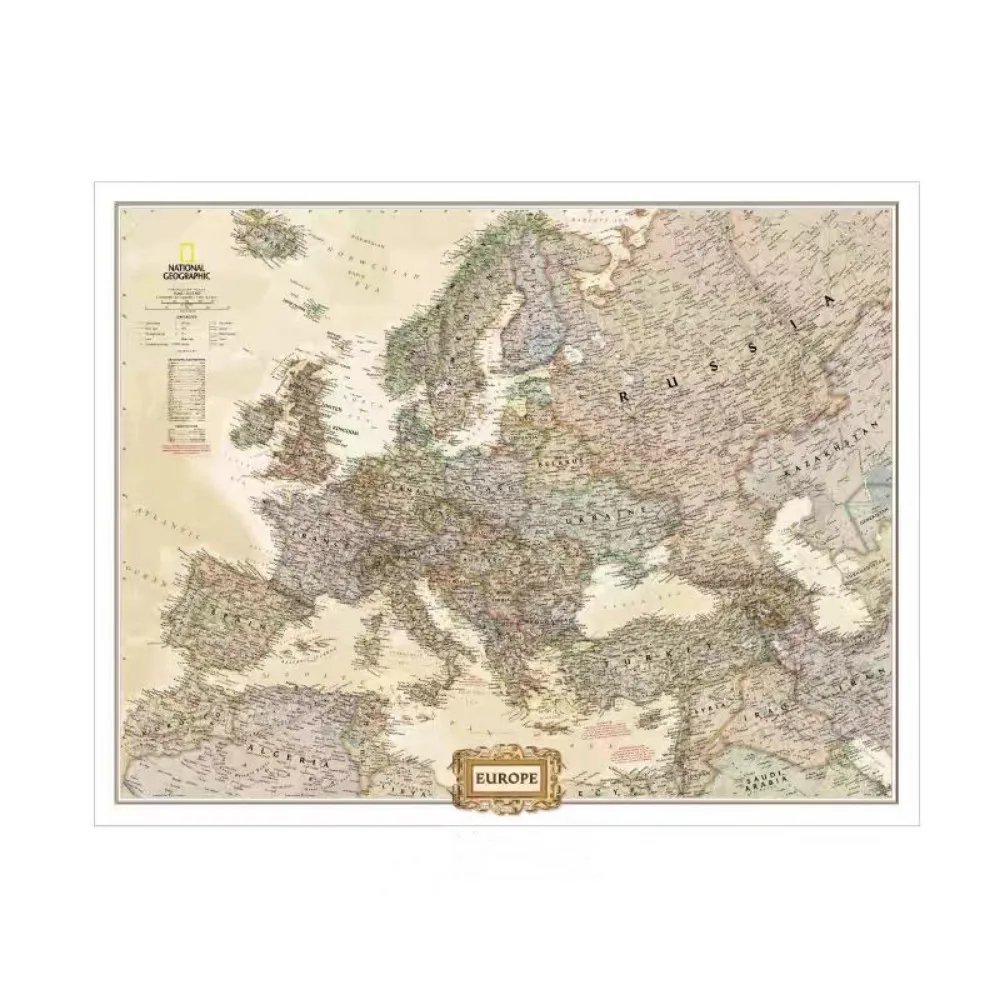 Vintage HD Europe Map Posters Prints Library Wall Chart - Cotton Canvas Painting Wall Art Living Room Offices Home Decor - Gift