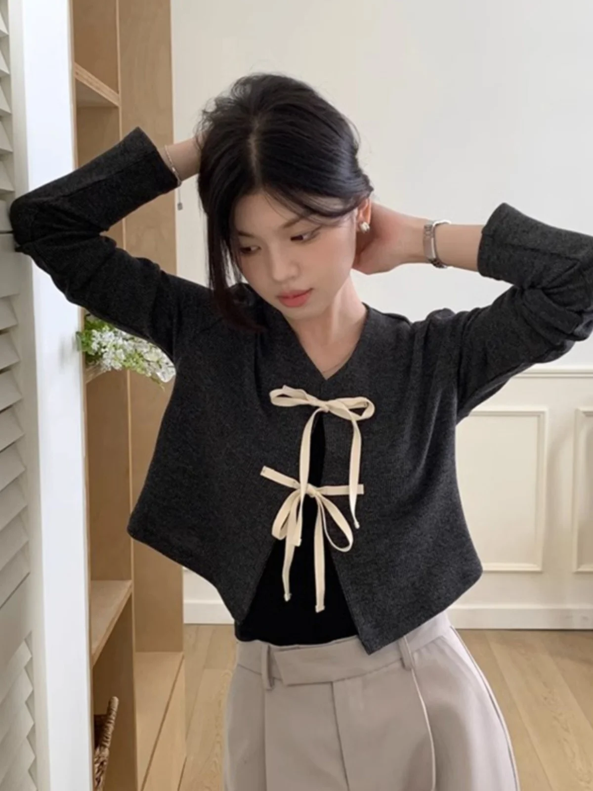 

Chic Knitted Open Cardigan Sweater Women's Loose Belted Knot Autumn Winter Outerwear Slimming Knitwear