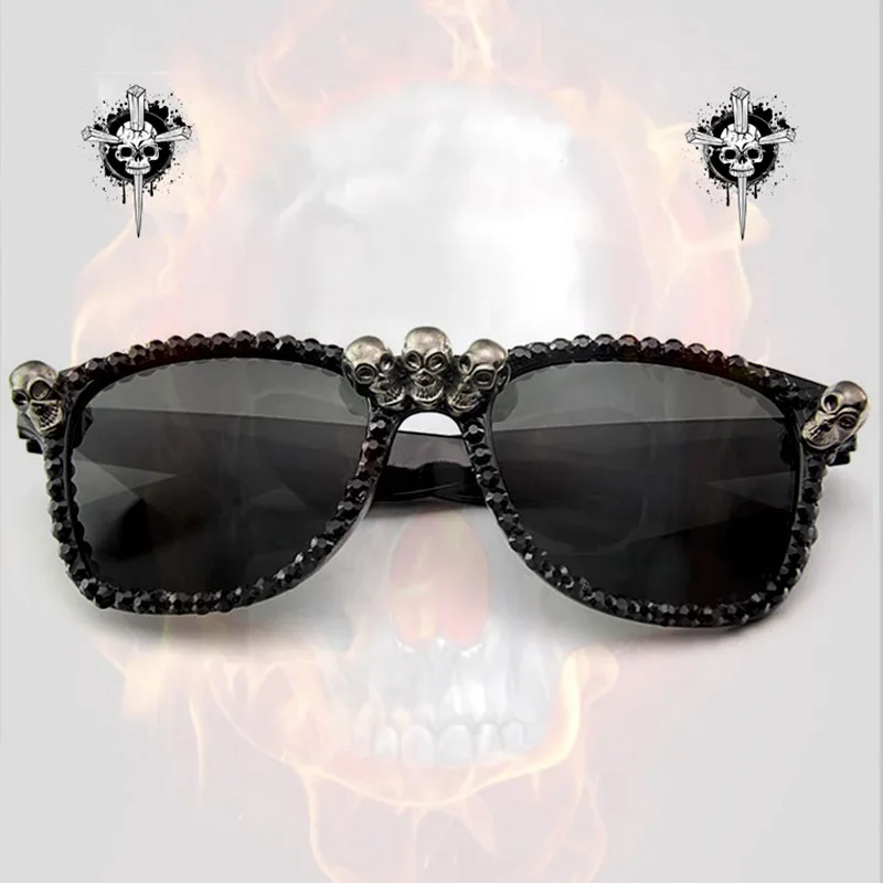 Gothic Skull Sunglasses Halloween Christmas Cat Eye Crystal Punk Sun Glasses luxury designer  vintage  gafas de sol mujer