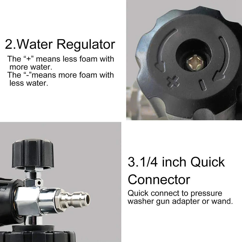 Y50A-Snow Foam Cannon With 1L Bottle, Adjustable Snow Foam Lance, Heavy Duty Car Foam Blaster, 1/4Inch Quick Connector