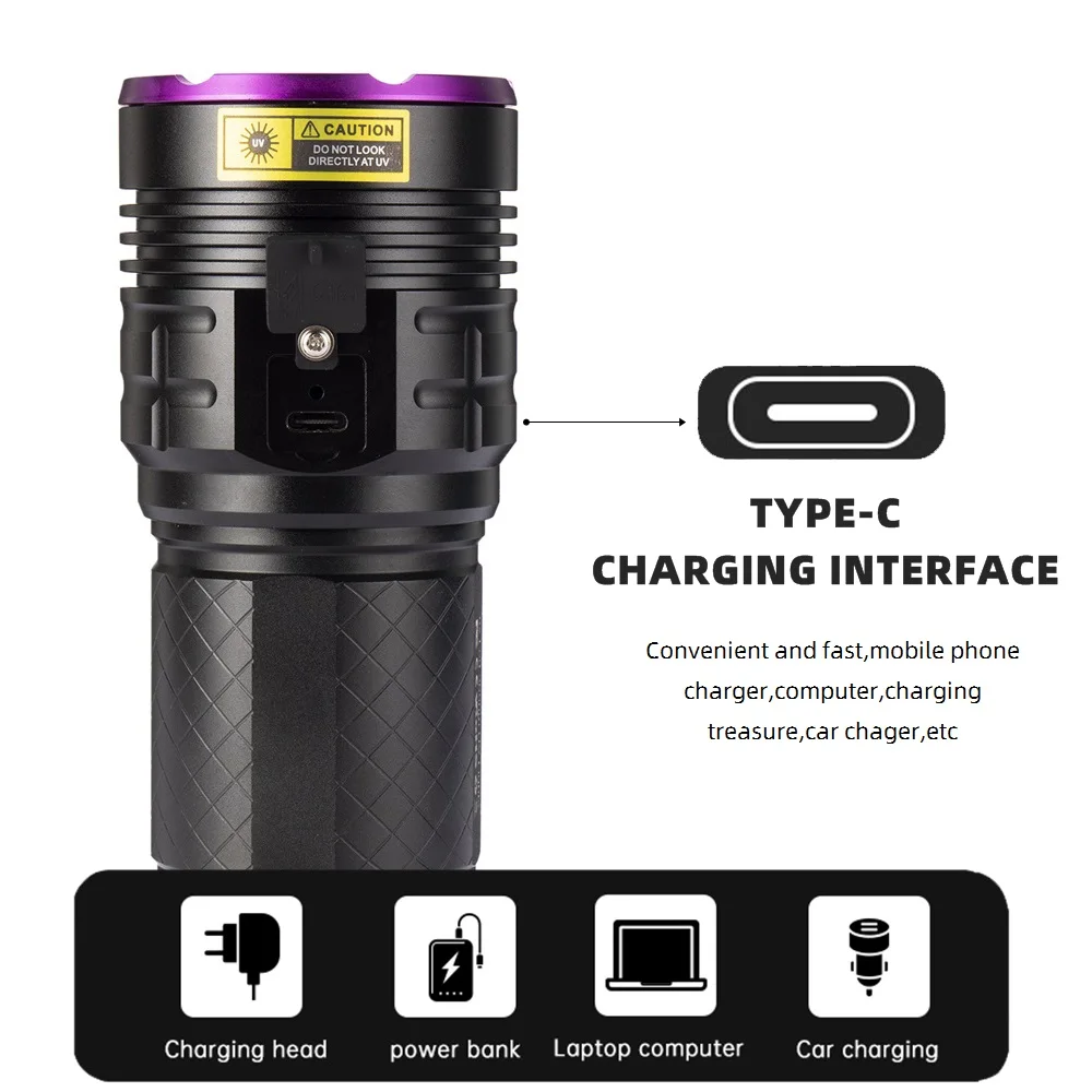 High Power 160W UV Flashlight Blacklight Cat Dog Urine Stain Tinea Ore Money Scorpion Marker Powerful Rechargeable UV Torch Lamp