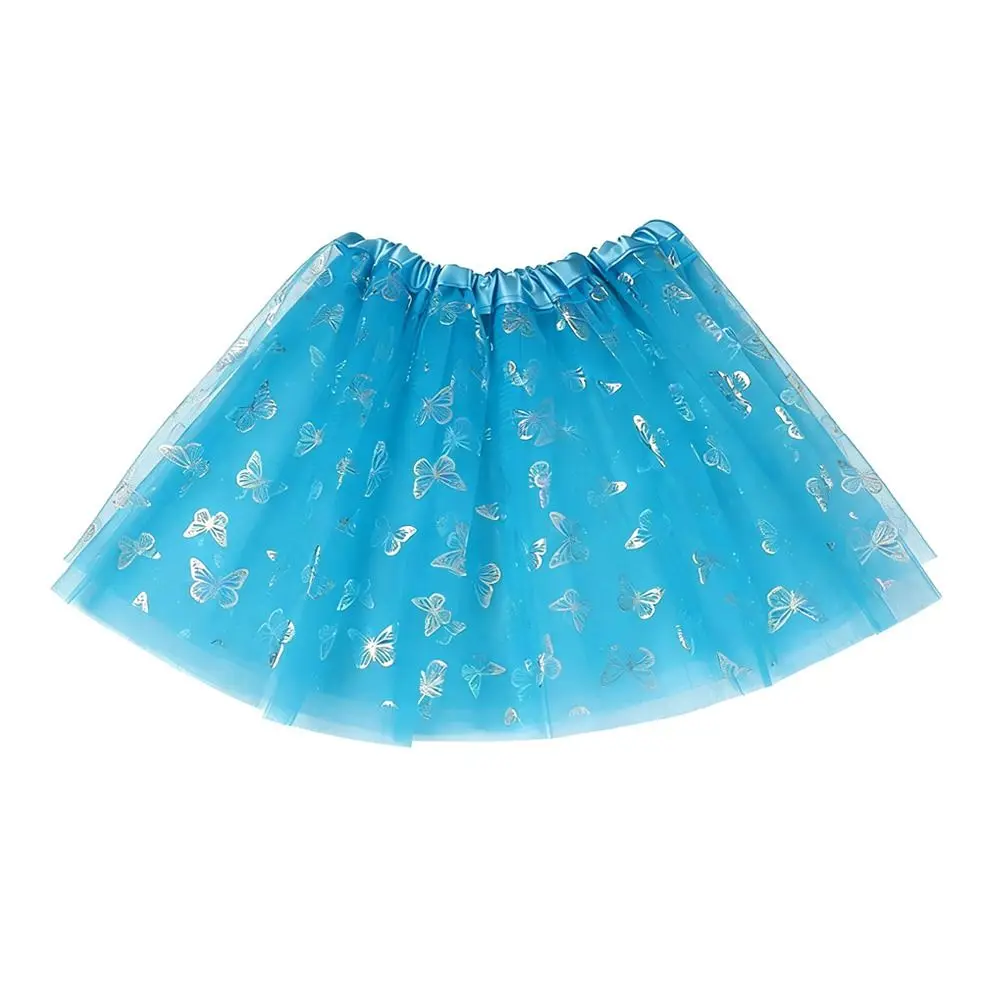 Butterfly Print Tulle Skirt Polyester Fiber Elastic Waist Dance Costume Bright Sequins Three-Layered Pettiskirt Modern Dance
