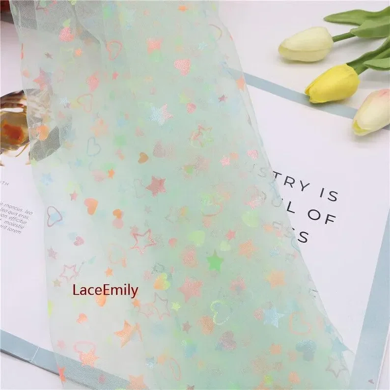 Colorful love heart lace fabric Hearts Print soft tulle fabric For girl dress, baby dress, tutu dress, wedding background