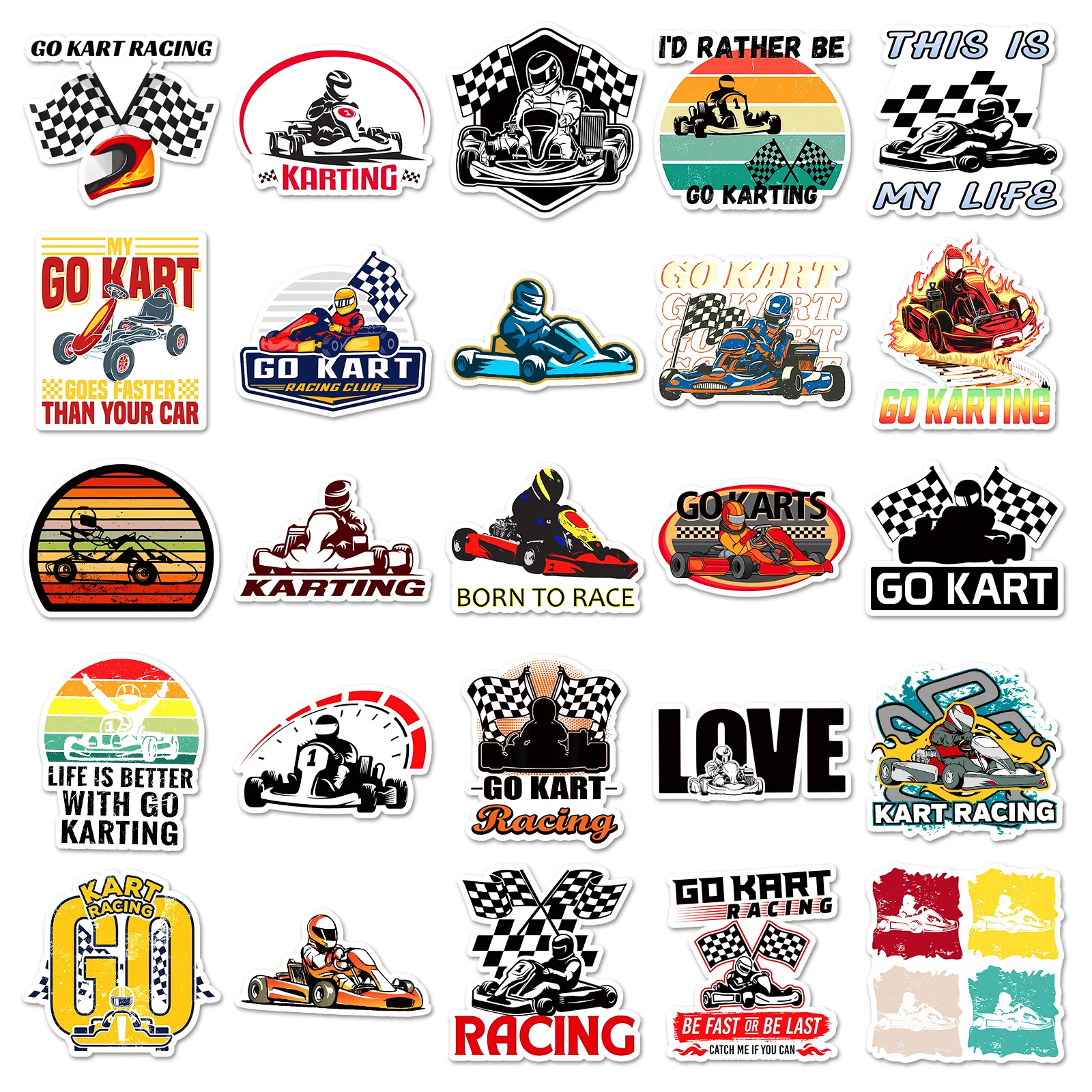 50 Uds. De pegatinas para Kart, texto de Graffiti, competición atlética, dibujos animados, decorativas, portátil, guitarra, iPad, pegatinas impermeables, juguete para niños