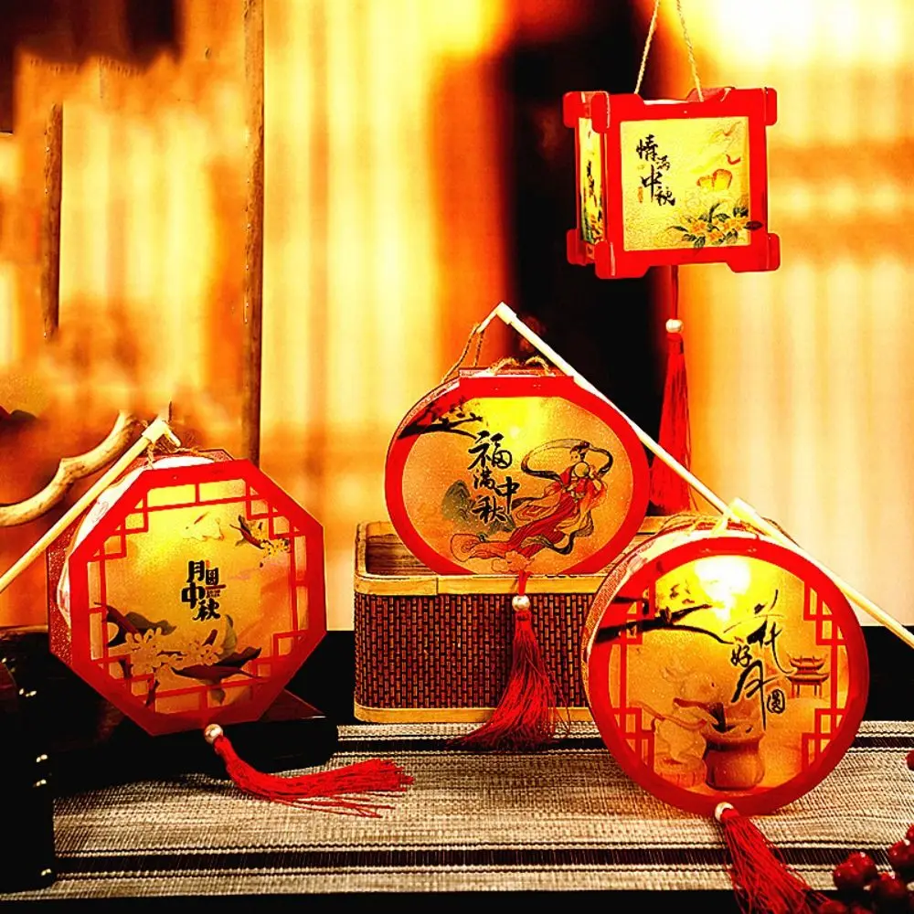 Plastic Luminous Lantern Electronic Rabbit/octagon Shaped Glowing Lanterns Chinese Traditional Style Hand-Held Children