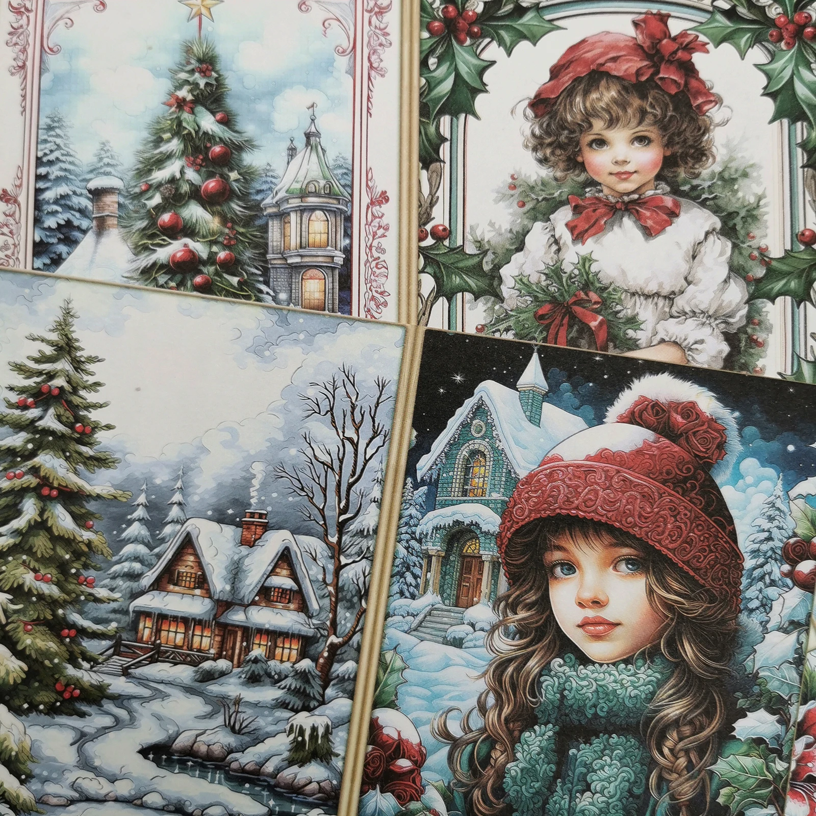 Viguscraft 8Sheets A5 Size The Red Hat Girl In The Snow Covered The Yard With Christmas Trees Junk Diary Magazine Scrapbooking