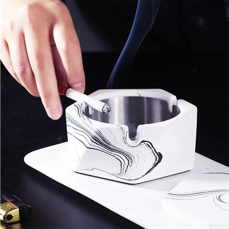 1pcs Original Design of Xifeng Cement Ashtray Simple Nordic Style Concrete Stainless Steel Ashtray