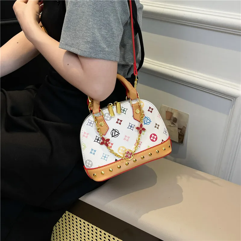 

2025 Designer Shell Bag - Floral Print Chain&Beaded Shoulder/Crossbody Purse - Elegant Handbag for Women