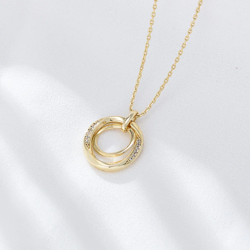 

S925 Sterling silver diamond necklace for women retro light luxury advanced simple style design double ring circle collar bone c