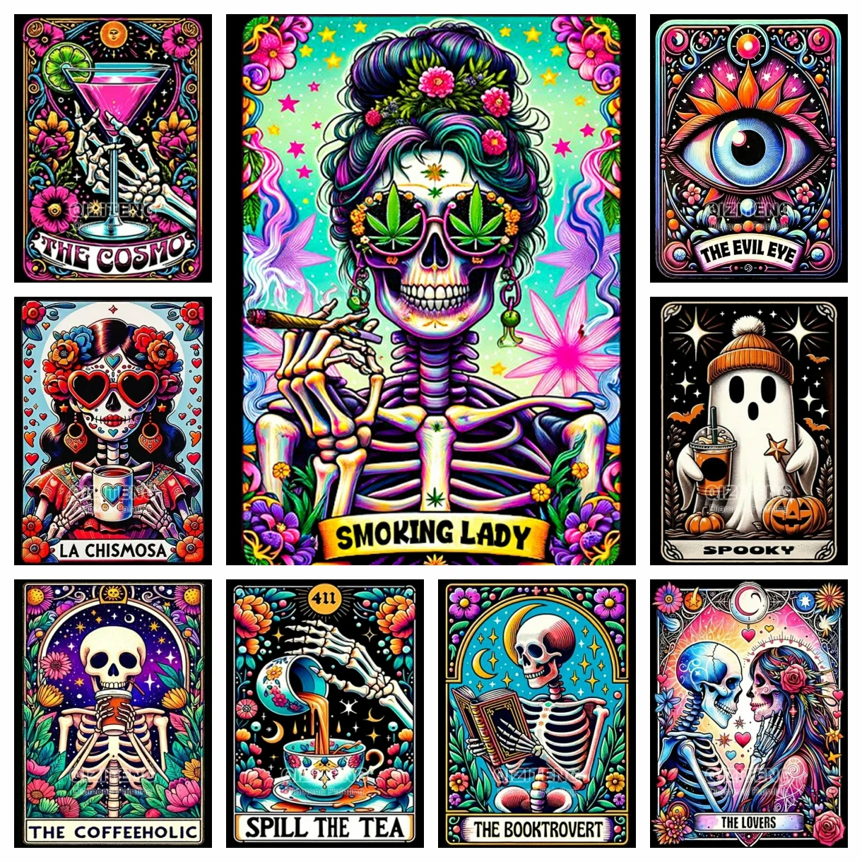 DIY Diamant Stickerei Tarot Karte Diamant Malerei Cartoon Skelett Kreuz Stich Set Tarot Schädel Kunst Mosaik Dekoration Geschenk