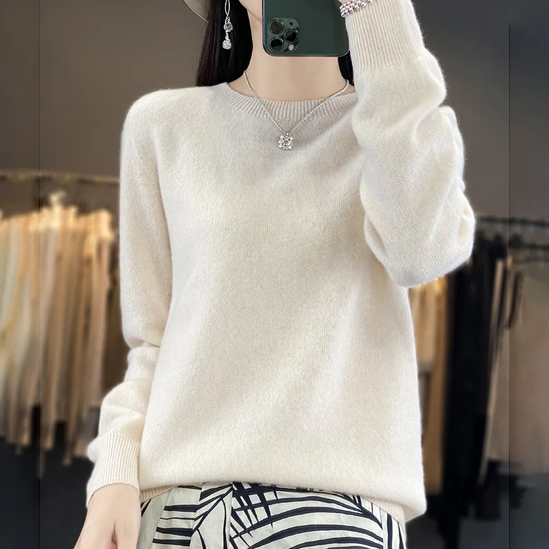 Women 100% Pure Merino Wool Knitted Sweater Autumn Winter Fashion O-Neck Pullover Seamless Jumper Tops Cashmere Warm Clothes