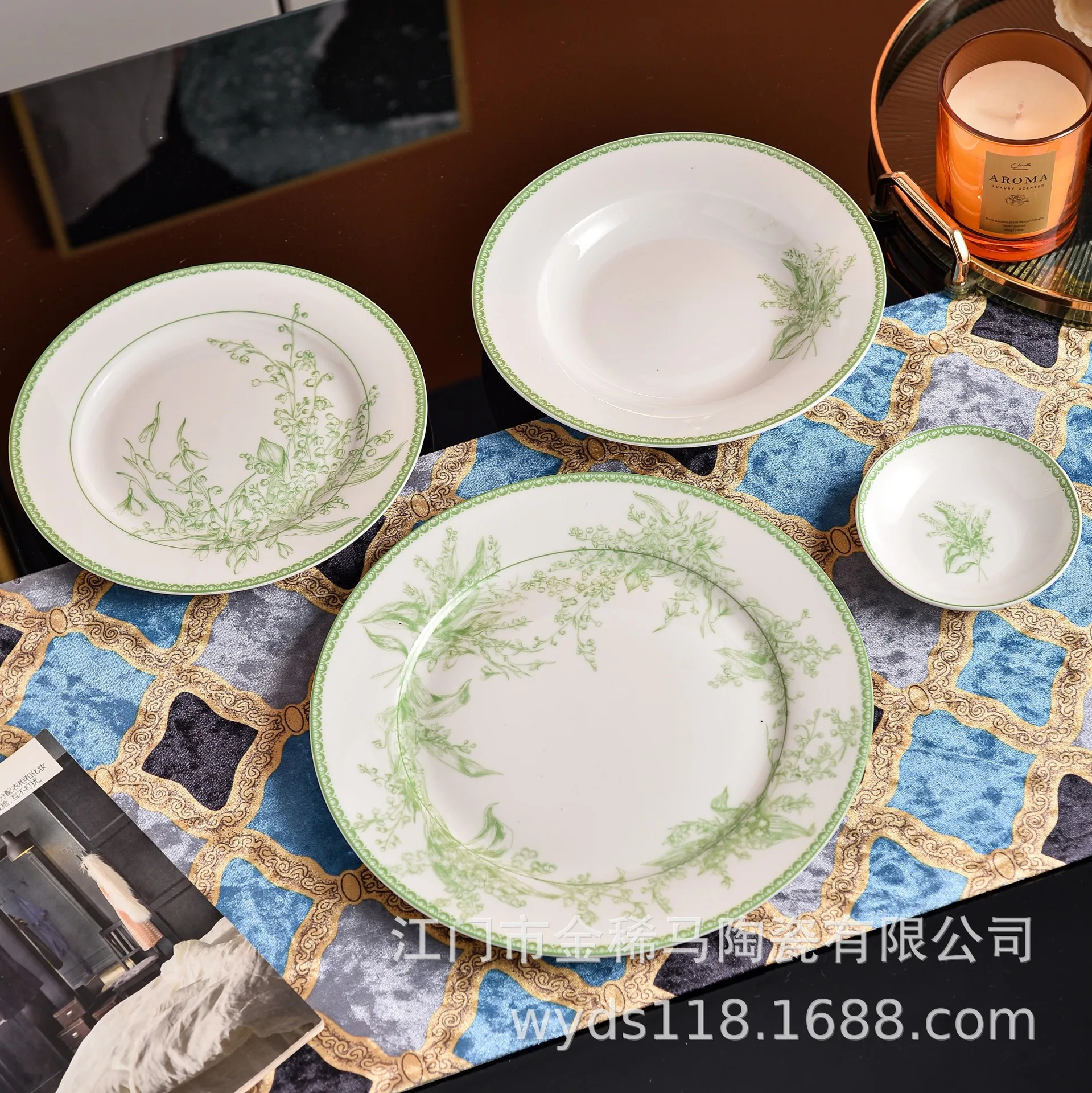 DSA Bone China Plate Green Tableware Ceramic Steak Plate Western Dessert Serving Plate Kit