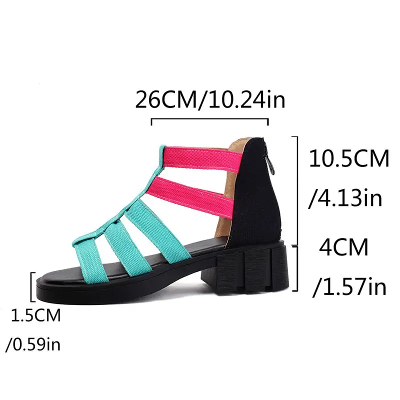 REAVE CAT 2026 النمط الروماني النساء الصنادل جولة تو 4 سنتيمتر كعب سميك سستة مختلط اللون حذاء كاجوال حجم كبير 42 43 44 45 46 #2