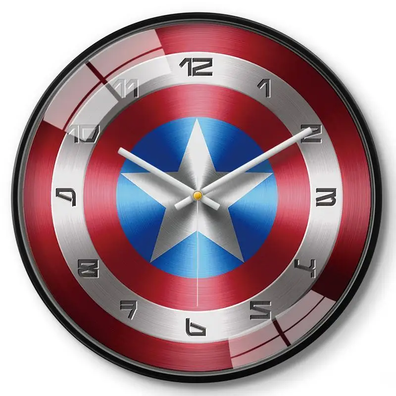 The Avengers Captain America iron man anime peripheral creative shield simple silent wall clock boys bedroom decoration clock