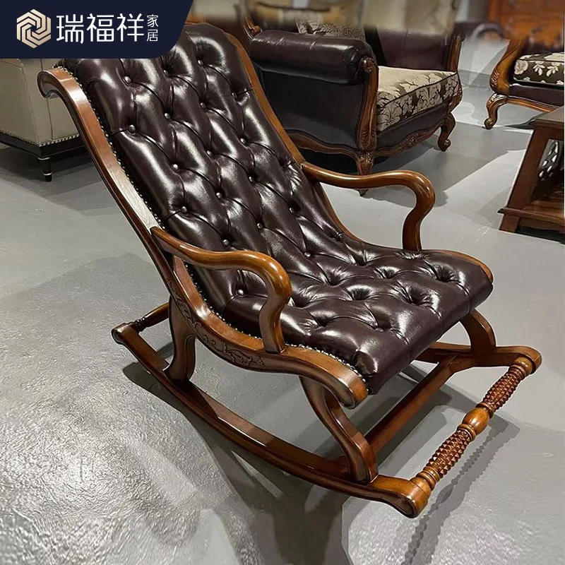 American fabric rocking chair household leisure recliner adult sofa chair living room all solid wood free chair Y207