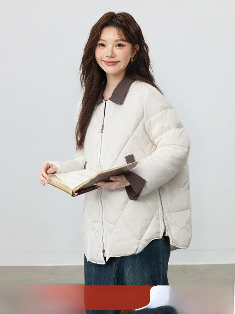 

Winter Women's Long Loose Cotton Jaet Quilted Diamond Pattern Casual Sle plus Size Comfortable Polyester Fiber Coat