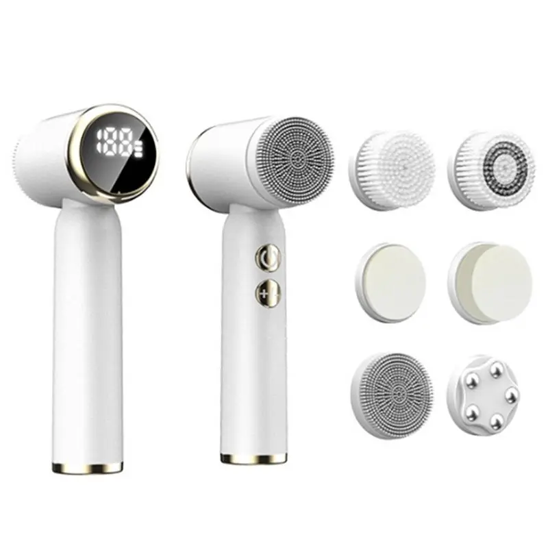 -November 6 In 1 Facial Exfoliating Ultrasonic Electric Face Cleansing Brush Pore Cleaner Compress Therapy Blackhead Removal