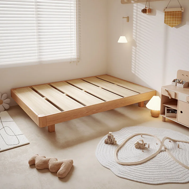 

Suspension Full Solid Wood Bed No Bedside Row Skeleton Children's Bed Red Oak Single Bed 1.8 Meters Double Tatami