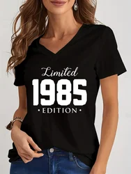 Women V Neck Tshirt Limited 1984/1985 Edition Graphic Tee Shirt Womens Birthday Y2k Top Funny Vintage Women Oversized T Shirt