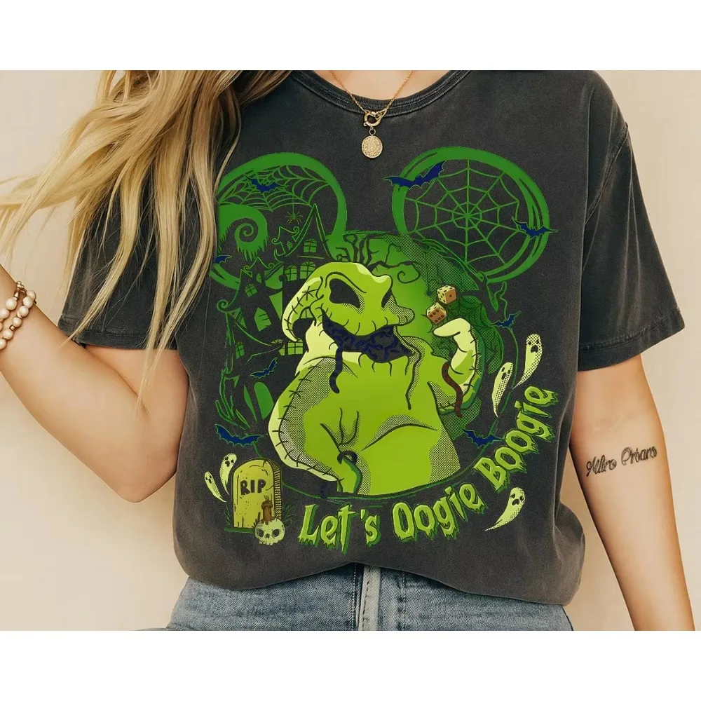 เสื้อยืดดิสนีย์ อูกี้ บูกี้ แบช 2025 ลายแจ็ค แซลลี่ สำหรับผู้หญิงและผู้ชาย เสื้อยืดมิกกี้และผองเพื่อน ผ้าฝ้าย เสื้อยืดตัวร้ายดิสนีย์