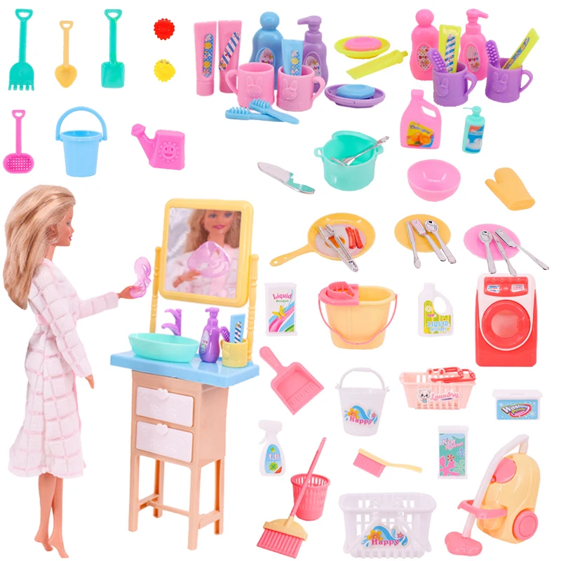 Barbies Mini Furniture Washing&Cooking Machine Pet Home Sleeping Dress Set Barbies Accessories For Children Play House Toys Gift