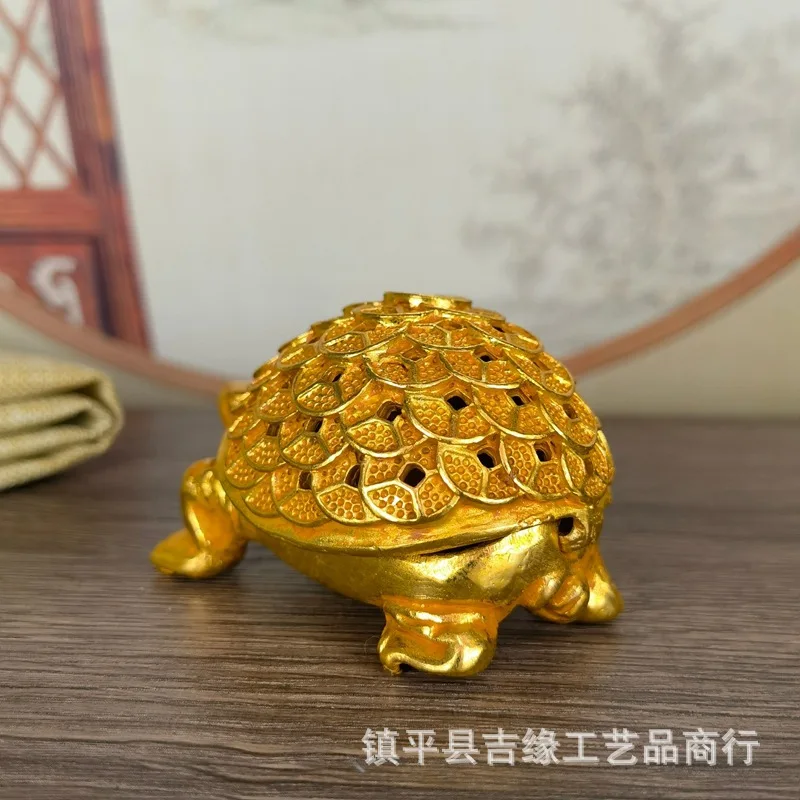 Antique Gilding Turtle Small Water Turtle Tower Incense Burner Small Ornaments Hollow out Aroma Burner Home Living Room Tea Cere