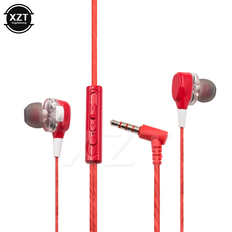 Clearance sales 3.5mm Wired Headphones Noise Canceling In-Ear Sports Earphone Dual Driver Bass Stereo Gaming Headset With Mic