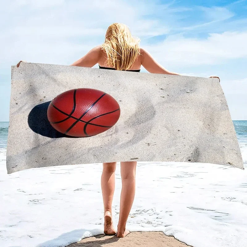 Asciugamano da spiaggia da basket asciugamano da bagno sportivo con palla oversize per ragazzi asciugamani in microfibra per la copertura da nuoto ad asciugatura rapida da viaggio in piscina del bagno