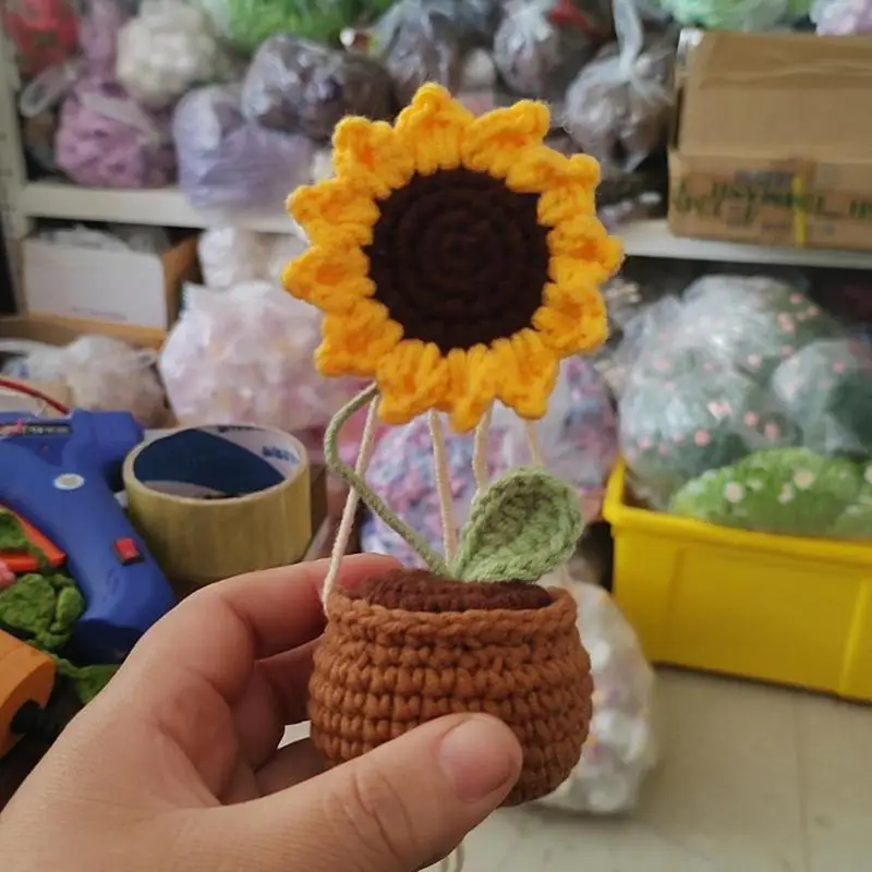 Car Pendant Sunflower Cute Women's Car Interior Decorations Wool Not Block The Sight Pendant For Car Interior Cute Potted Plant