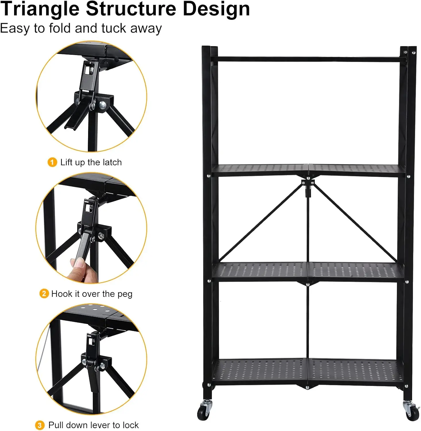 Heavy Duty Dobrável Metal Rack, Armazenamento Prateleiras Unidade com Rodas, Movendo-se facilmente Organizador Prateleiras, Grande